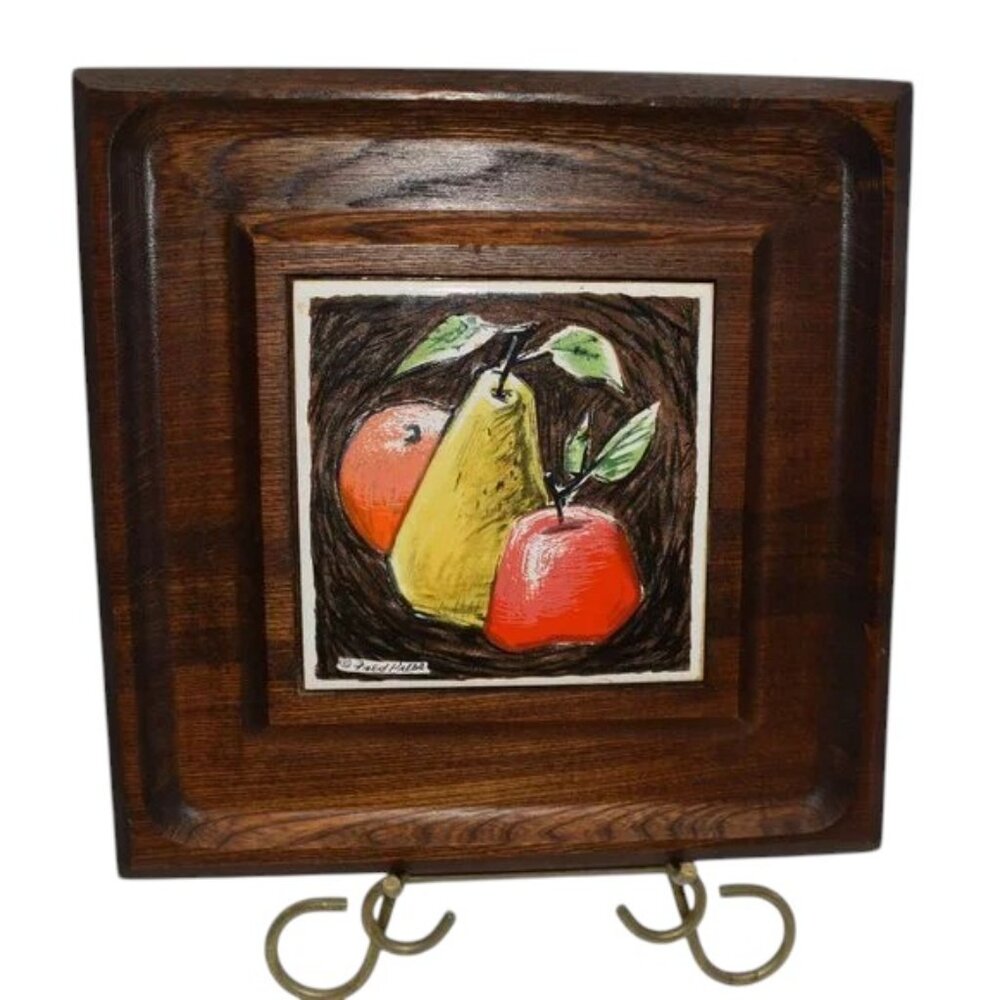 MCM VTG 1960's Fred Press Cheese Board Artist Signed Charcuterie Board